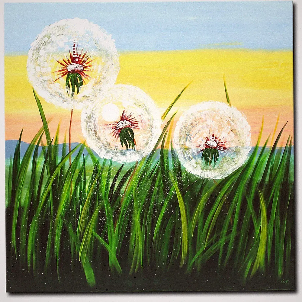Acryl Bild Gemälde Modern Löwenzahn Wiese Natur Abstrakt Art Handgemalt ORIGINAL