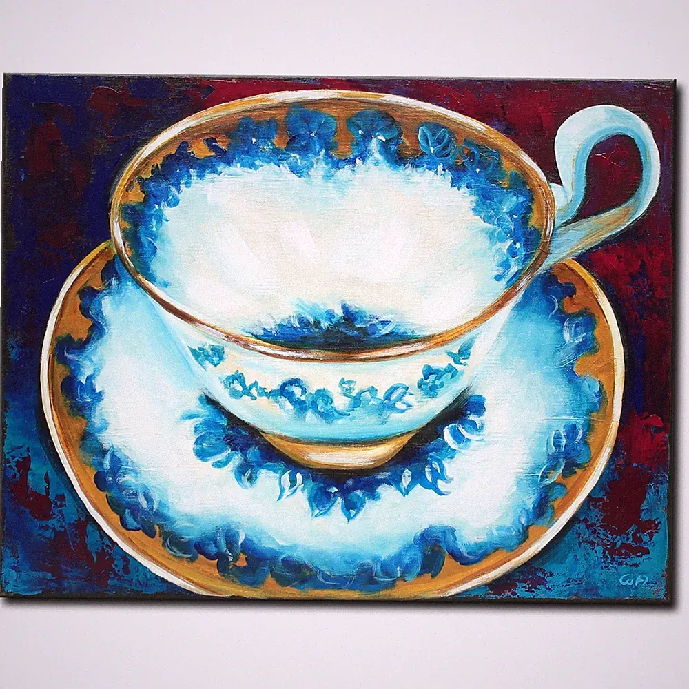Acryl Bild Gemälde Modern Porzellantasse Tee Kaffee Abstrakt Handgemalt ORIGINAL
