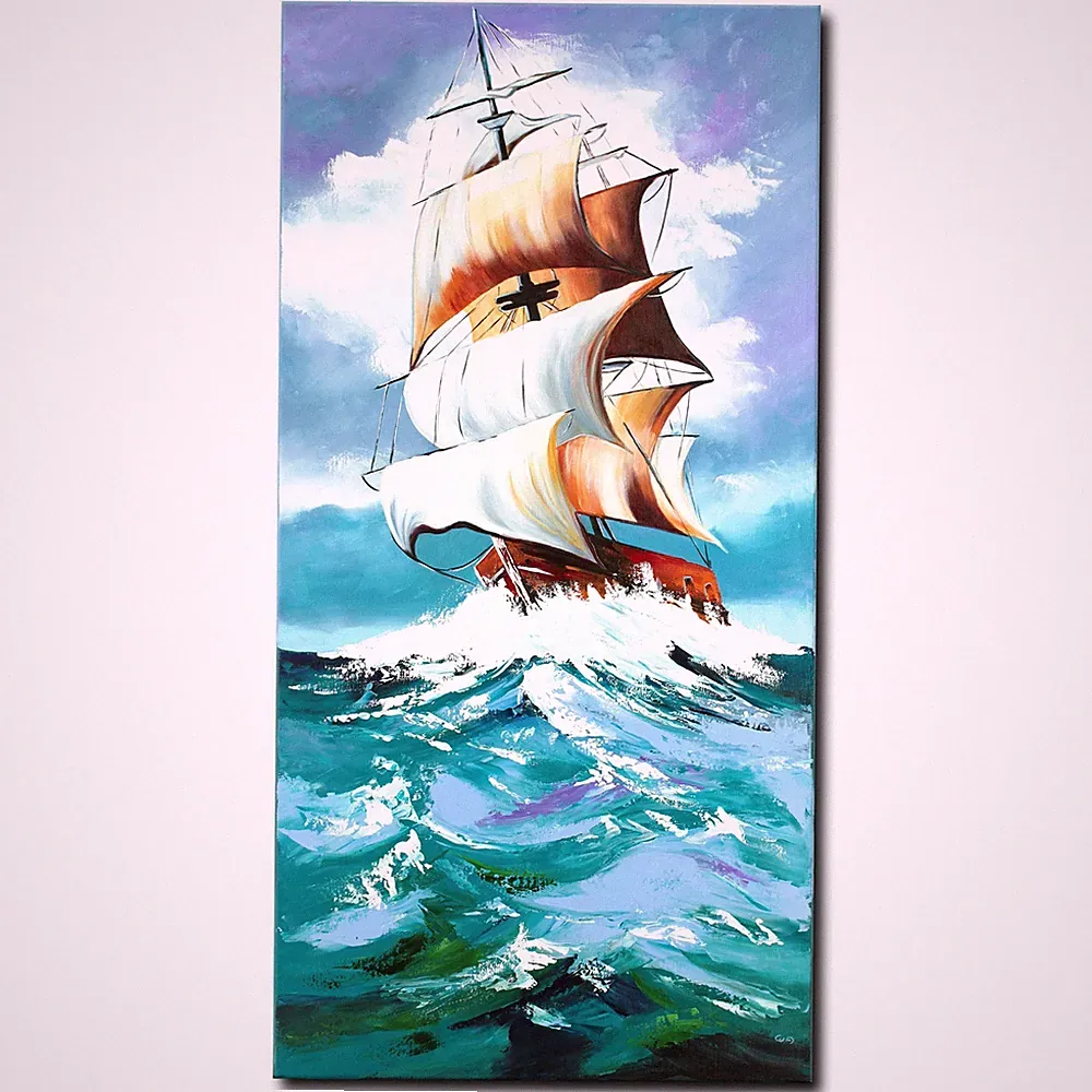 Acryl Bild Gemälde Modern Segelschiff Meer Wellen Abstrakt Handgemalt ORIGINAL