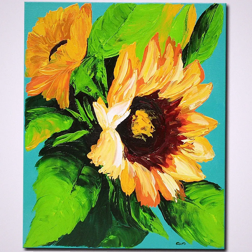 Acryl Bild Gemälde Modern Sonnenblumen Blüten Abstrakt Bunt Handgemalt ORIGINAL