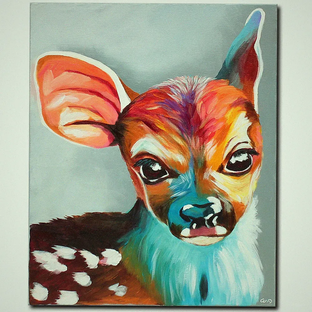 Acryl Bild Gemälde Modern Tiere Reh Kitz Bambi Abstrakt Zart Handgemalt ORIGINAL