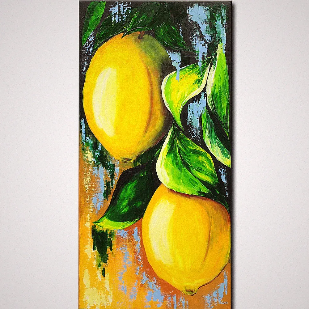 Acryl Bild Gemälde Modern Zitronen Baum Abstrakt Zweig Frucht Original NOVAARTE