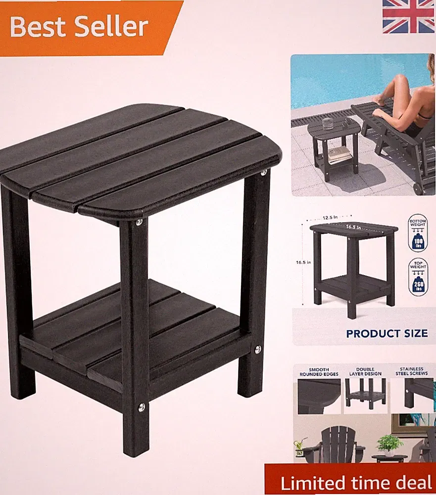 Adirondack Beistelltisch 16,5" Outdoor HDPE Kunststoff doppelstöckig schwarz