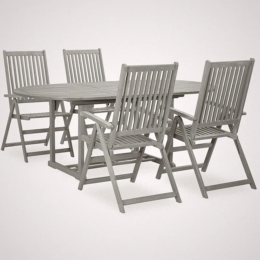 Akazie Gartenmöbel Grau Gartentisch und Stühle Oval/Rechteckig 5/7-tlg. vidaXL