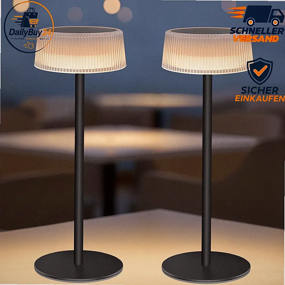 Akku Tischleuchte 2er-Pack Dimmbar 3CCT Solar Kabellos Gartenlampe