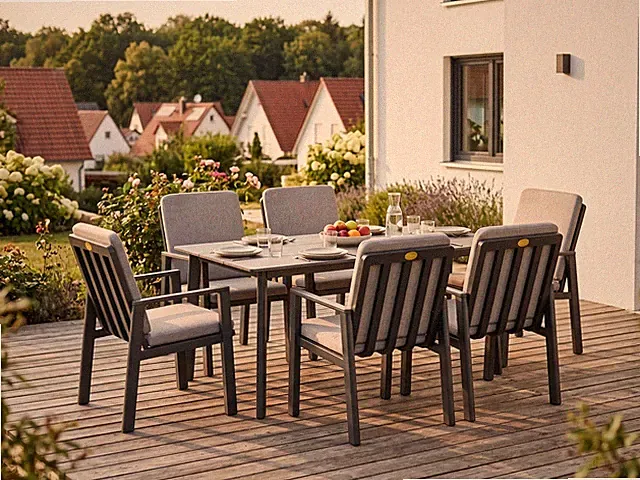 Aluminium Gartenmöbel Set 7 tlg Essgruppe Tisch 150x80 Terrasse Balkon