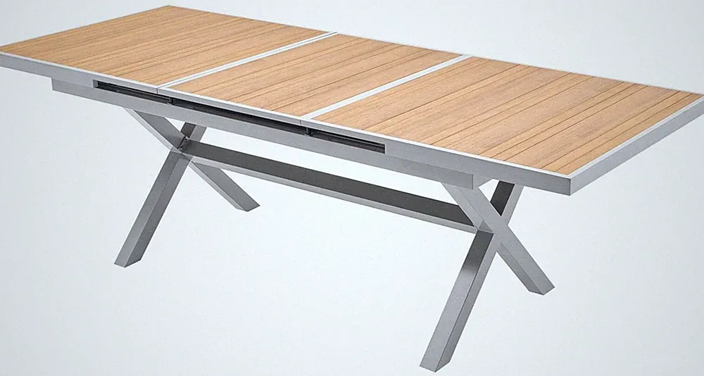 Aluminium-Gartentisch, Ausziehbar, KOMPOSIT-TISCH, Holzimitation, 180/240 GRAU
