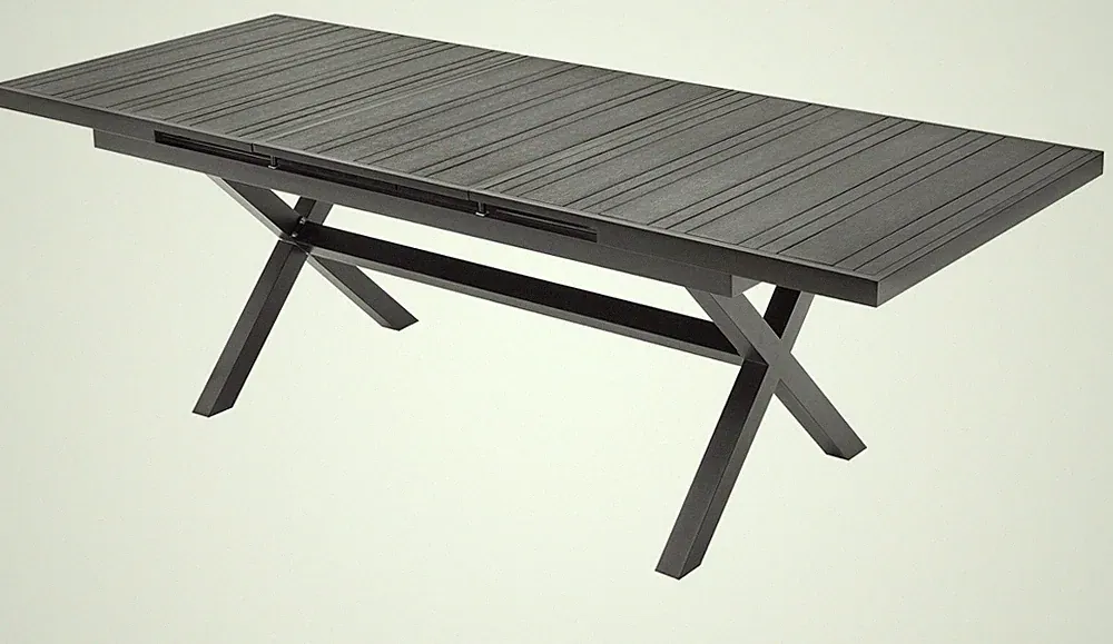 Aluminium-Gartentisch, Ausziehbar, KOMPOSIT-TISCH, Holzimitation 180/240 SCHWARZ