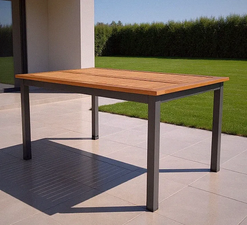 Aluminium GARTENTISCH Eukalyptus Holzplatte 150 x 90 cm Esstisch braun