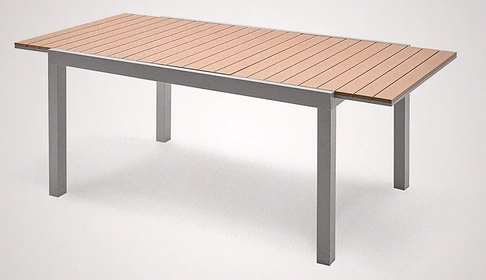 Aluminium-Gartentisch, Gartenmöbel, Ausziehbarer Tisch, Holzimitation, 150/200