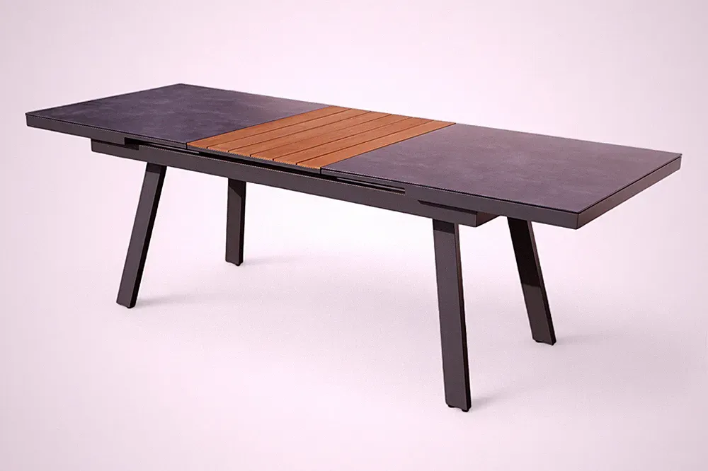 Aluminium Glas Teakholz Gartentisch 180 auf 240cm ausziehbar x 90 cm Tisch