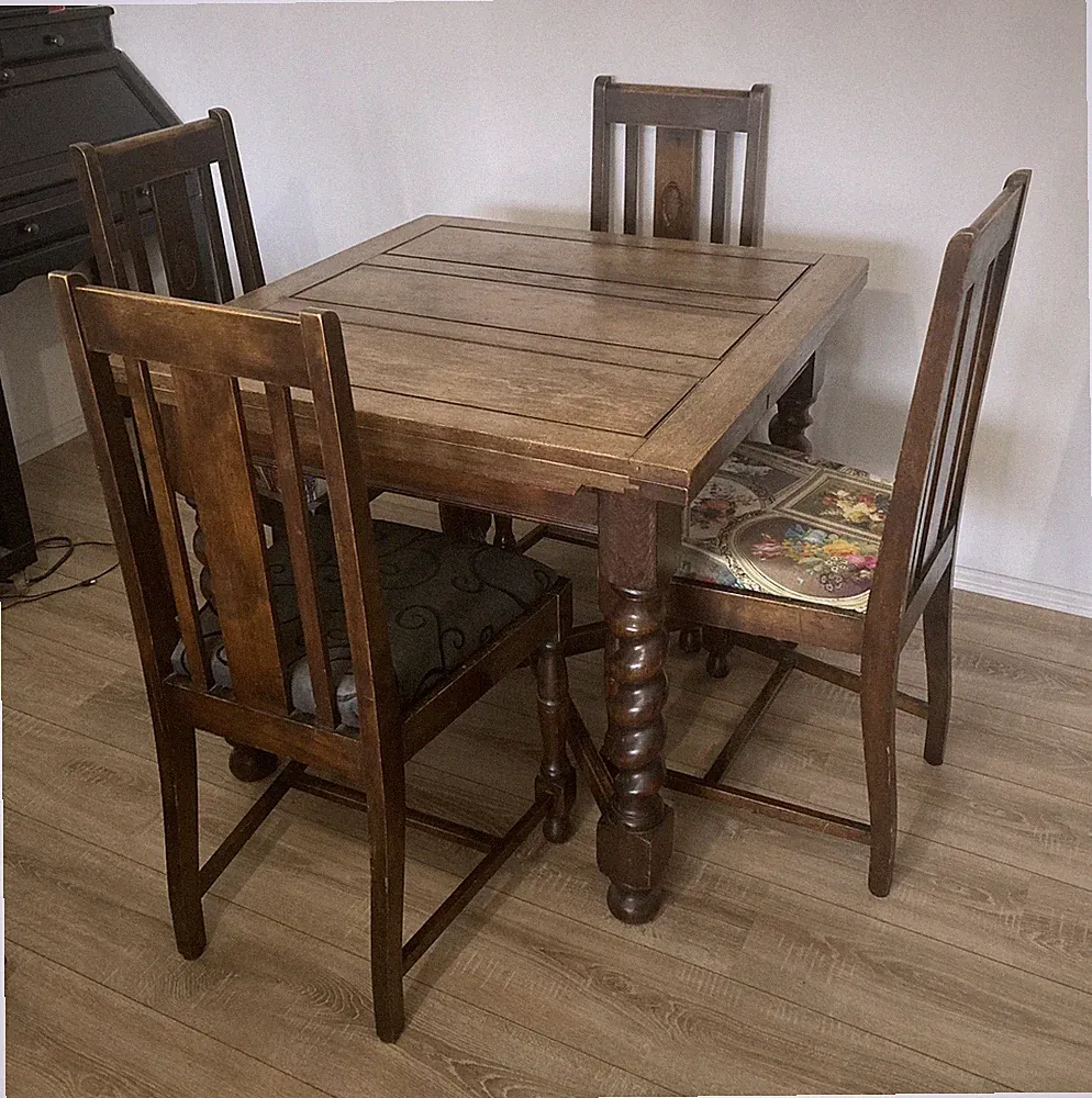 Antik Essecke Tisch Stühle Viktorianisch Eiche Vintage England Retro Mahagoni