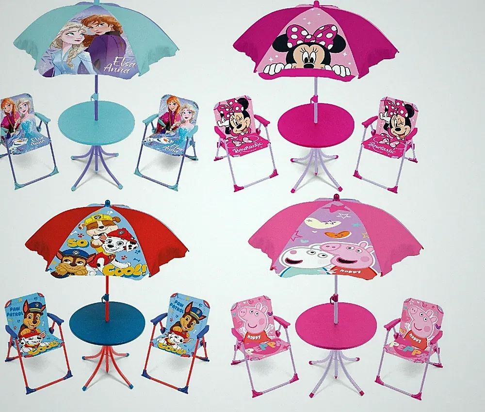 ARDITEX Kinder-Tischset mit 2 Stühlen & Sonnenschirm mit verschiedenen Motiven