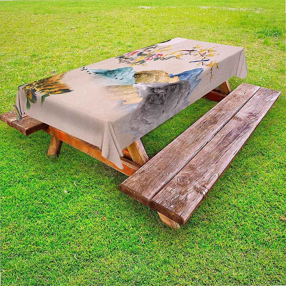 asiatisch Outdoor Tischdecke Japanischer Frühling Pfau-Vogel Gartentisch