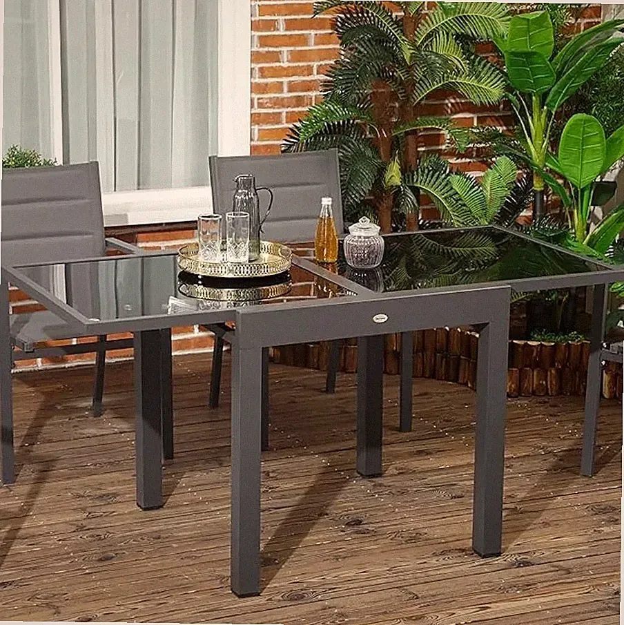 Ausziehbarer Garten Esstisch groß Outdoor 6 Sitzer Metall Glas Terrassenmöbel