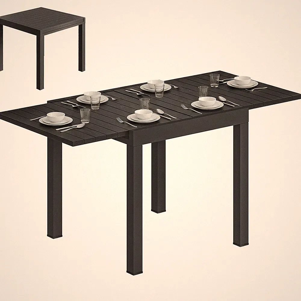 Ausziehbarer Gartentisch Aluminium 80-160cm Schwarz Holzoptik