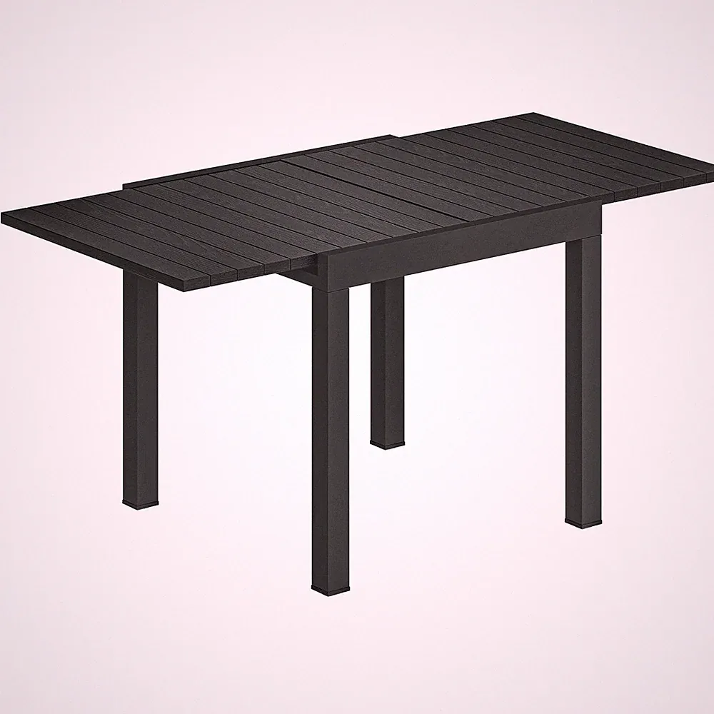 Ausziehbarer Gartentisch für 4-6, Aluminium Outdoor Esstisch mit Holzimitat Sl
