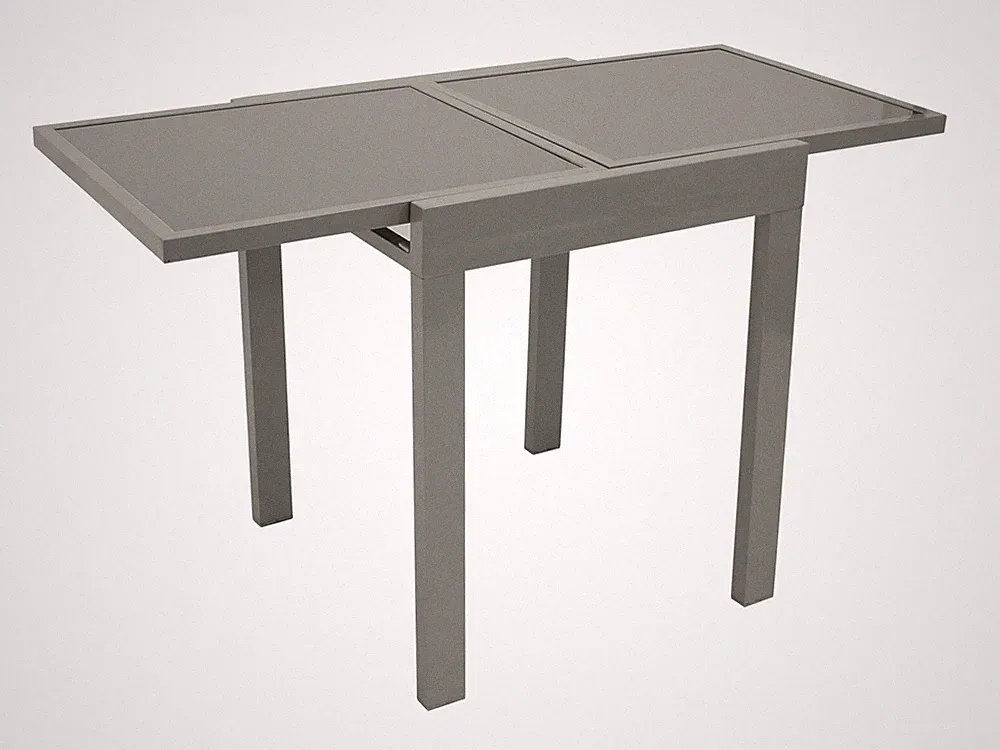 Ausziehtisch Balkontisch Glastisch AMALFI Alu Glas, 130x65cm, grau, 2. WAHL