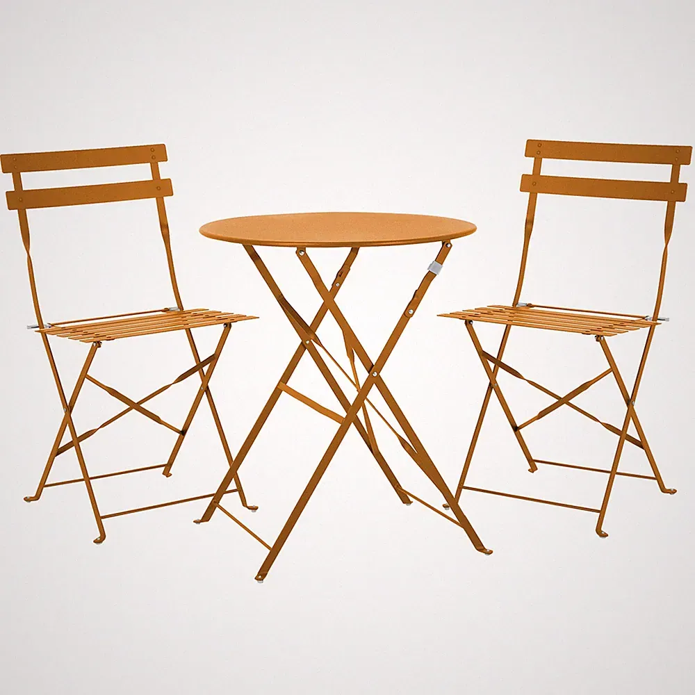 B-Ware BERLIN Bistro-Set Balkonmöbel Stuhl Tisch Gartenmöbel Metall SVITA Orange