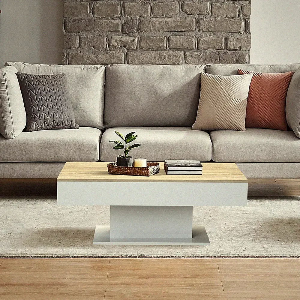 B-Ware Couchtisch 2 Staufächern Wohnzimmertisch Beistelltisch Weiß Eicheoptik