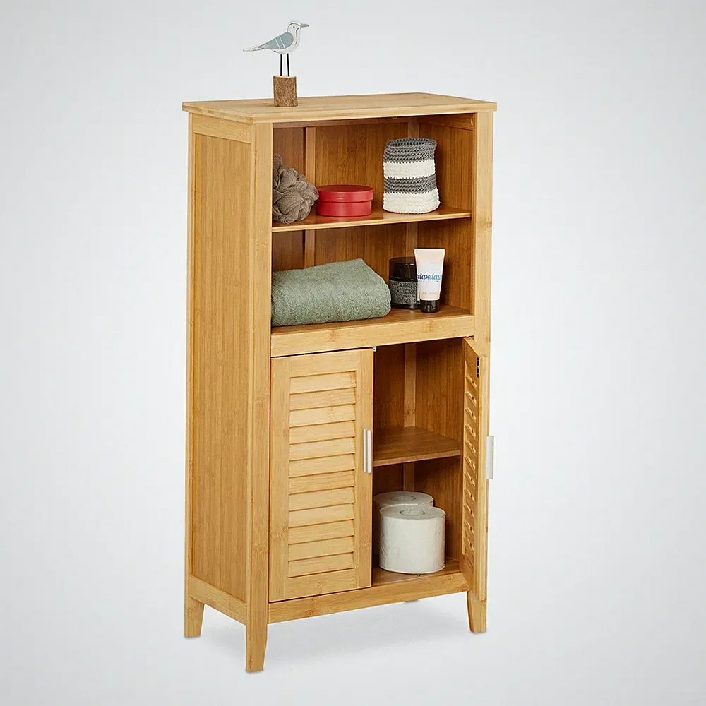 Badezimmerschrank bambus Badkommode Telefontisch Bambusregal 2 Fächer 8,6 kg