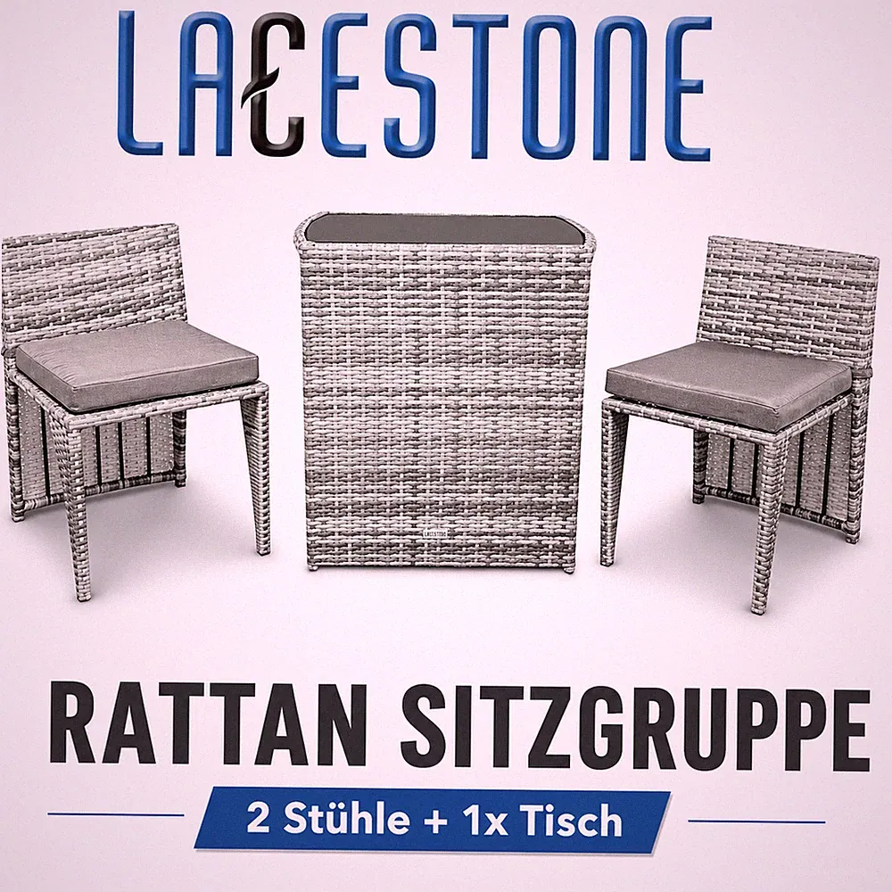Balkonmöbel Gartenmöbel Sitzgruppe für Terrasse Rattan 3tlg Grau Lacestone®