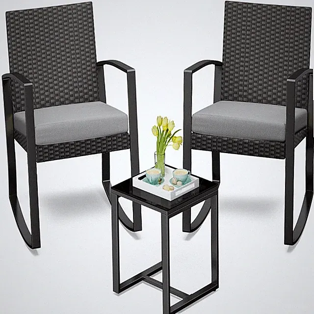 Balkonmöbel Set 3 Teile Rattan Lounge Terrasse Garten
