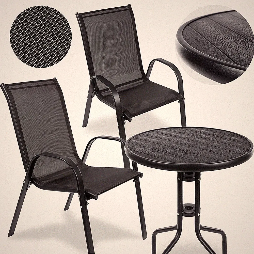 Balkonmöbel Set 3-tlg. Gartentisch mit 2 Stühlen dunkelgrau platzsparend