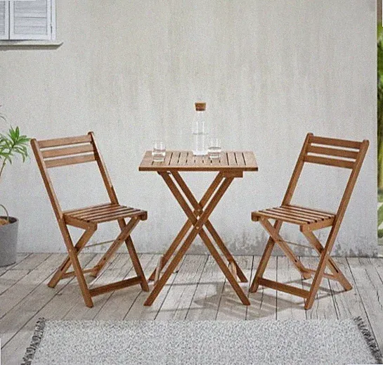 Balkonmöbel Set Akazienholz Holz Gartentisch 2 Klappstühle Balkon Terrasse Garte