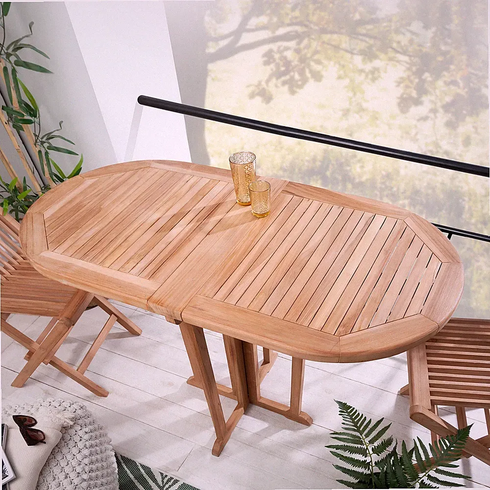 Balkontisch EMPIRE TEAK - 120cm - natur - massiv Teakholz - oval klappbar Garten