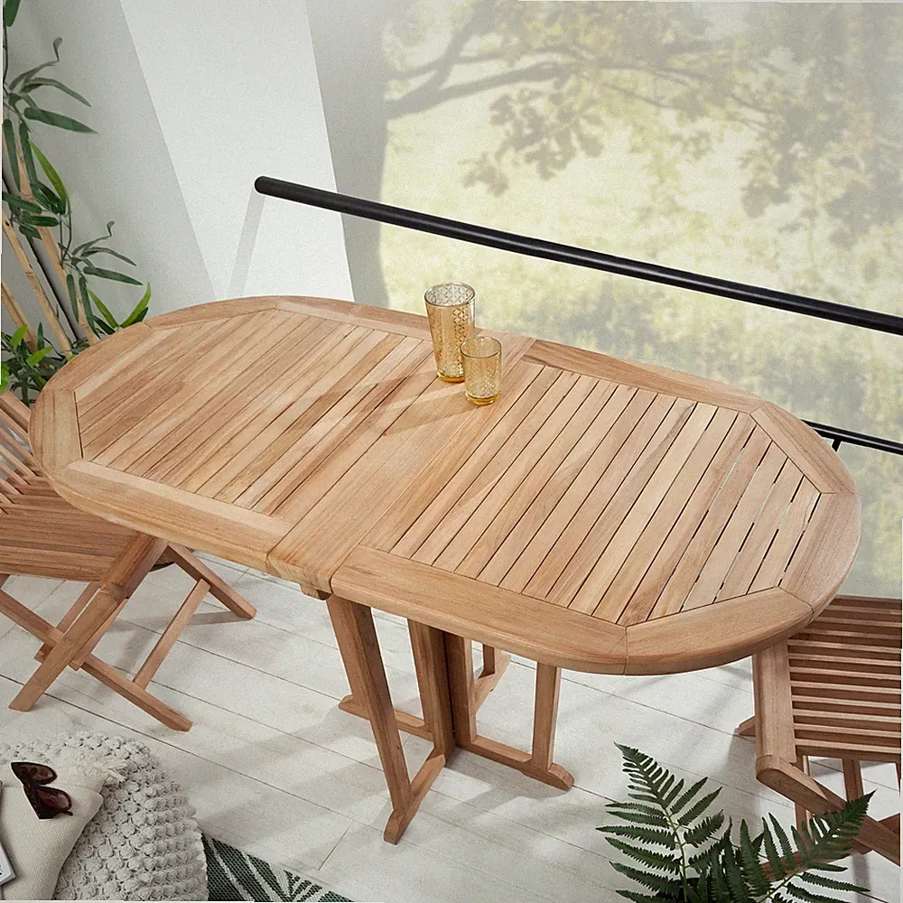 Balkontisch EMPIRE TEAK - 120cm - natur - massiv Teakholz - oval klappbar Garten