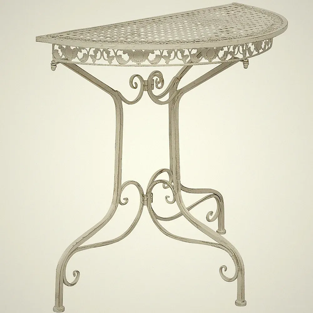 Balkontisch Gartentisch Eisen Tisch creme weiss Antik-Stil halbrund Konsole