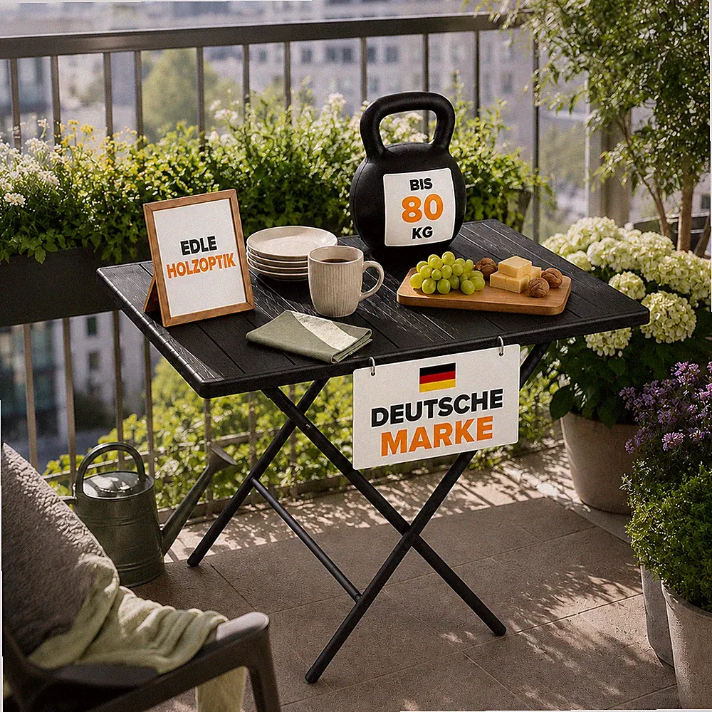 Balkontisch Gartentisch klappbar schwarz Kunststoff Klapptisch Balkon Möbel