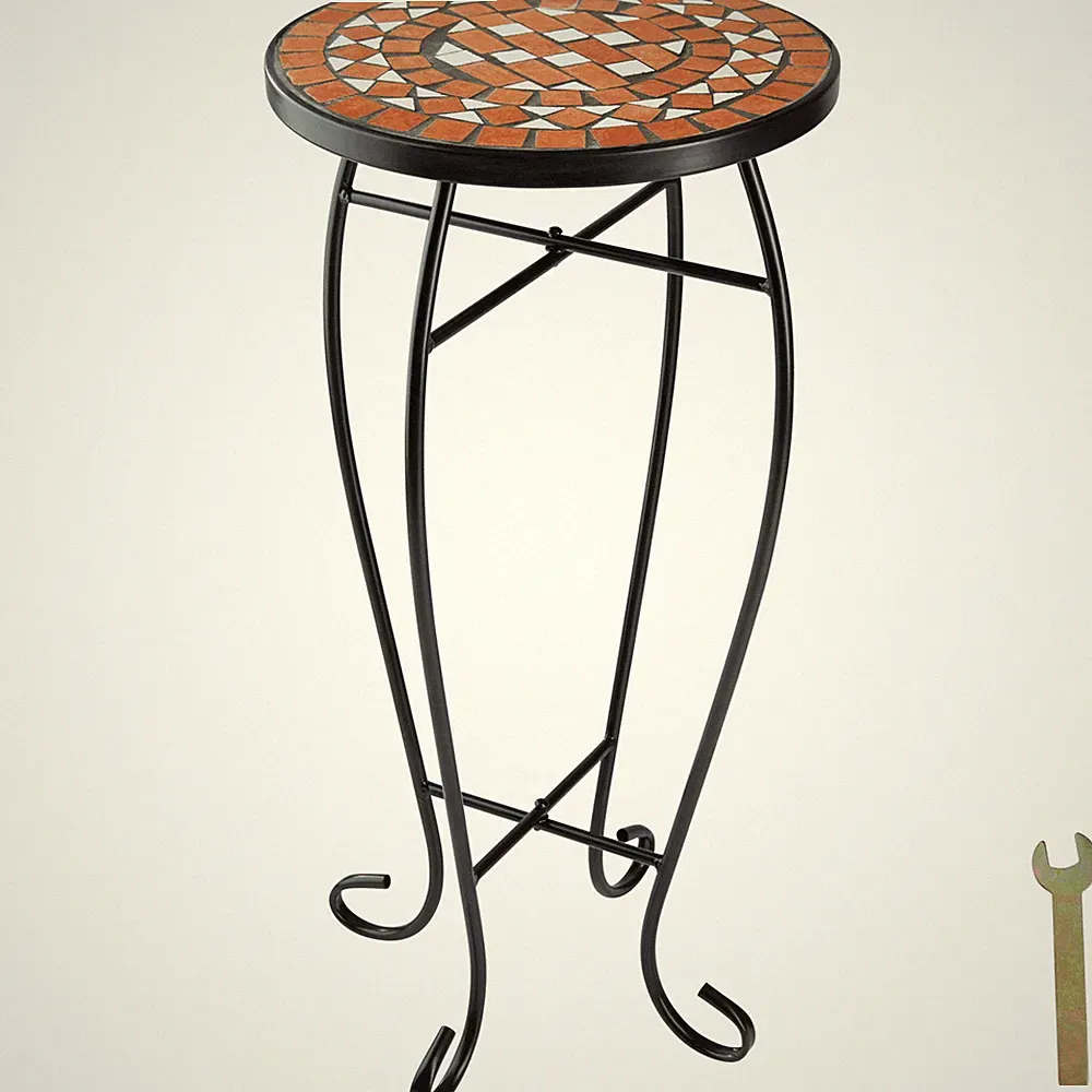 Balkontisch rund Blumenhocker Mosaik Stahl Mosaiktisch Blumen Tisch Gartentisch
