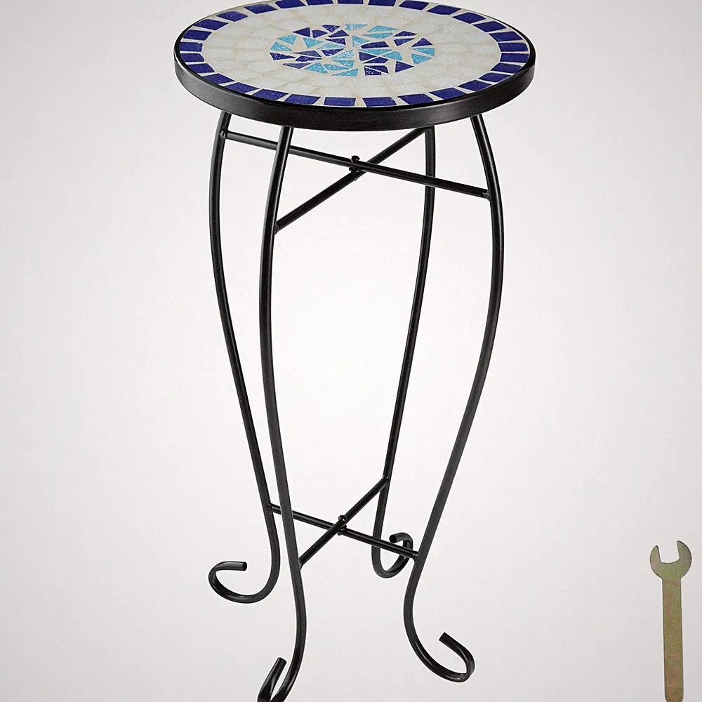 Balkontisch rund Blumenhocker Mosaik Stahl Mosaiktisch Blumen Tisch Gartentisch