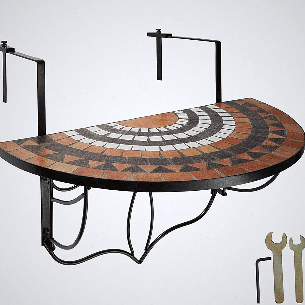 Balkontisch zum Einhängen mit Mosaikmuster klappbar 75x65x62cm terracotta/weiß B