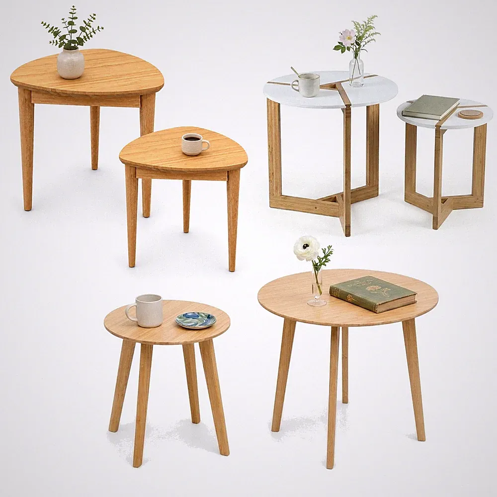 Bambus Beistelltisch rund Natur-Design – Couchtisch Sofatisch Set Wohnzimmer