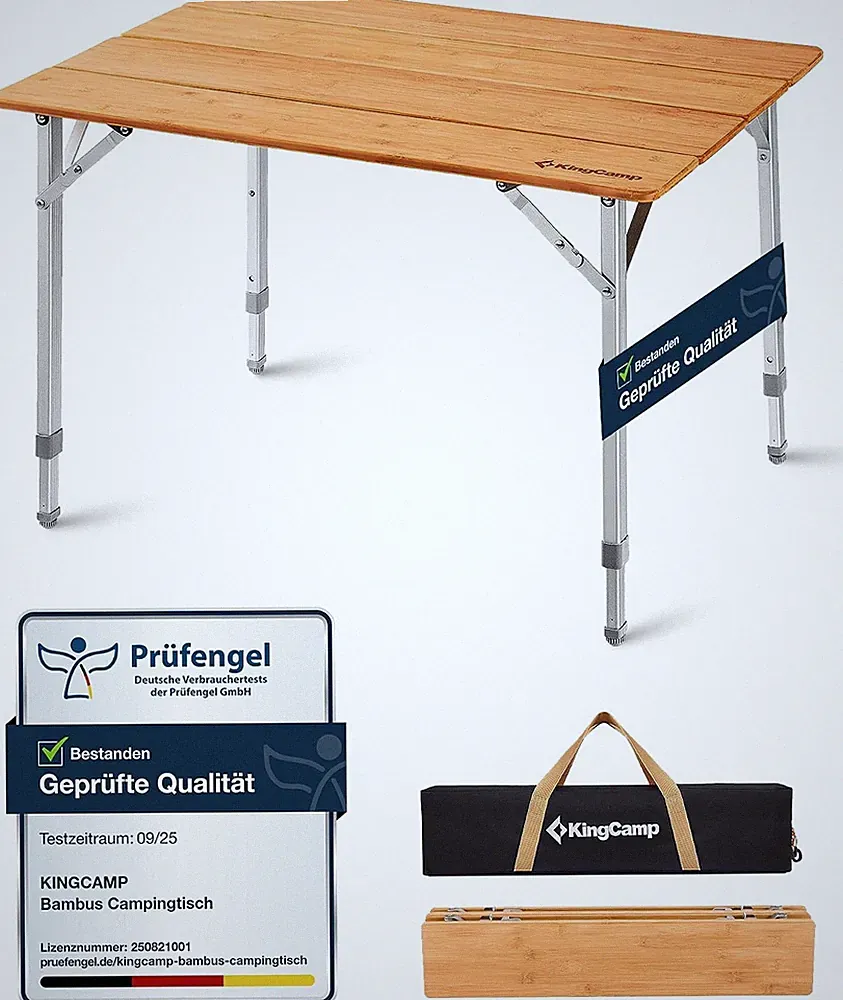 Bambus Campingtisch Höhenverstellbar Klapptisch 65x50 cm bis 80 kg Stabil