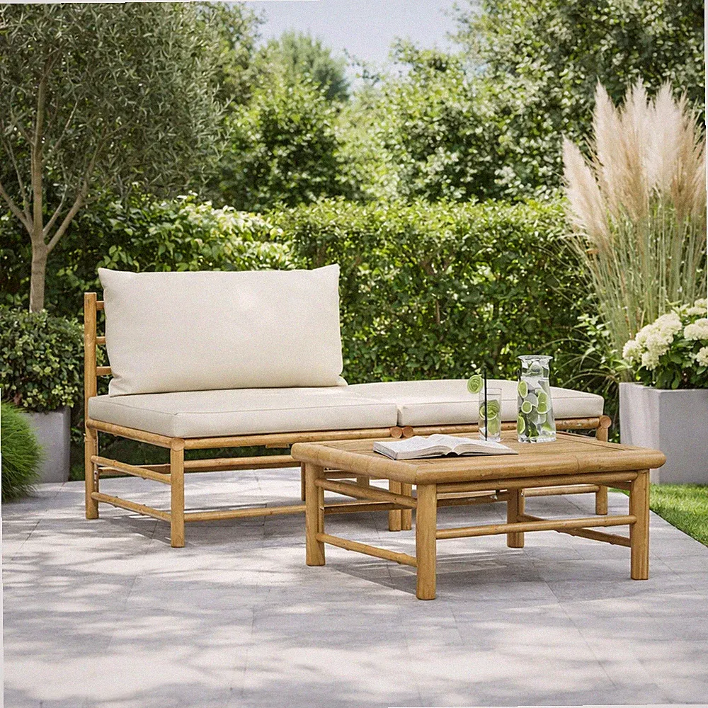 Bambus Garten Lounge Set Sitzgruppe Terrasse Sofa Tisch Loungemöbel