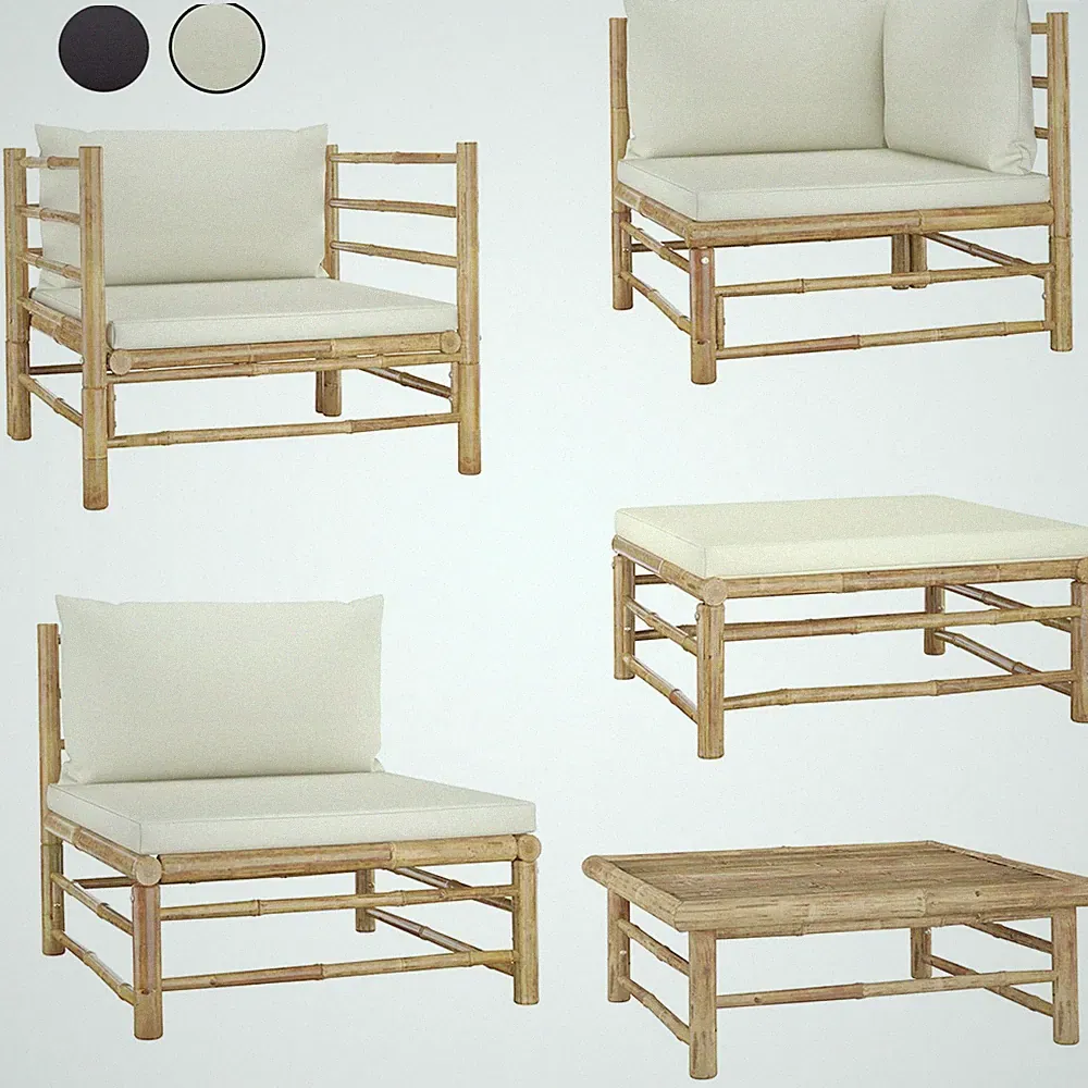 Bambus Gartensofa Kissen Garten Tisch Sessel Fußhocker Ecksofa Longe Sitzgruppe