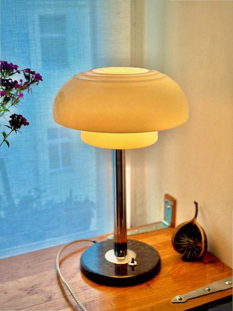 Bauhaus Art Deco Tischleuchte Table Light Opal Glas Marmor Fuss Marple Stand