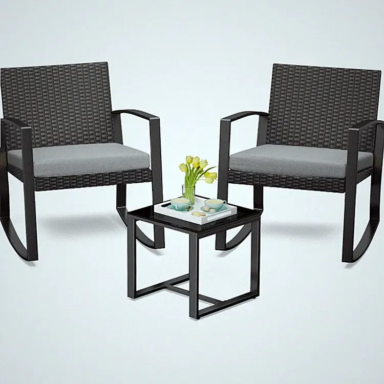 Bealife Rattan Sitzgruppe Gartenmöbel 3-teiliges Set Grau mit Couchtisch 76x57,5
