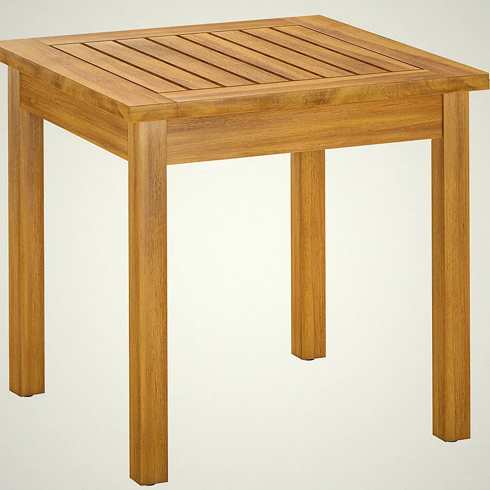 Beistelltisch 48 x 48 cm wetterfest Gartentisch mit Lamellendesign Naturholz