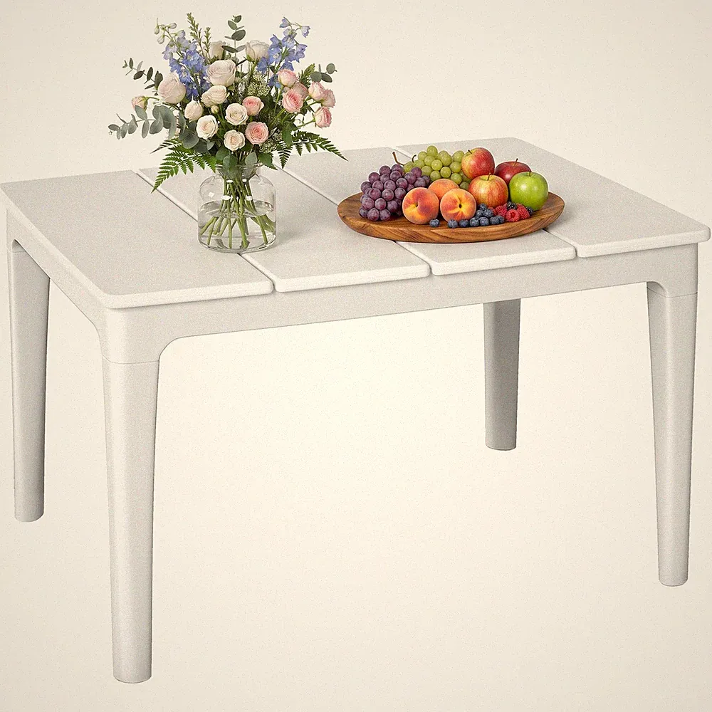 Beistelltisch 70 x 53cm wetterfest Gartentisch aus Kunststoff bis 35kg Cremeweiß