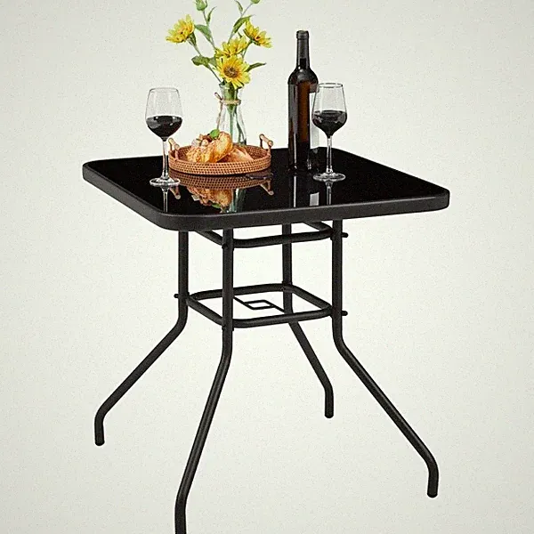 Beistelltisch aus Glas & Metall Gartentisch mit Schirmloch Bistro-Tisch 70 cm