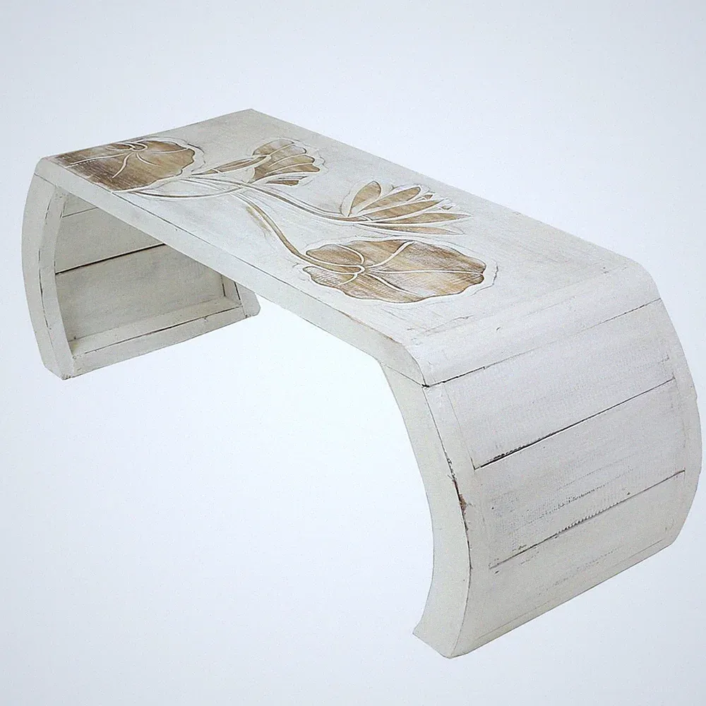 Beistelltisch Couchtisch Opiumtisch Brücke Pflanzen Lotus 30 cm Höhe Weiß Groß