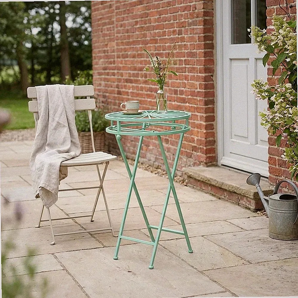 Beistelltisch Eisen rund klappbar grün Nostalgisch Gartentisch - H.65 cm