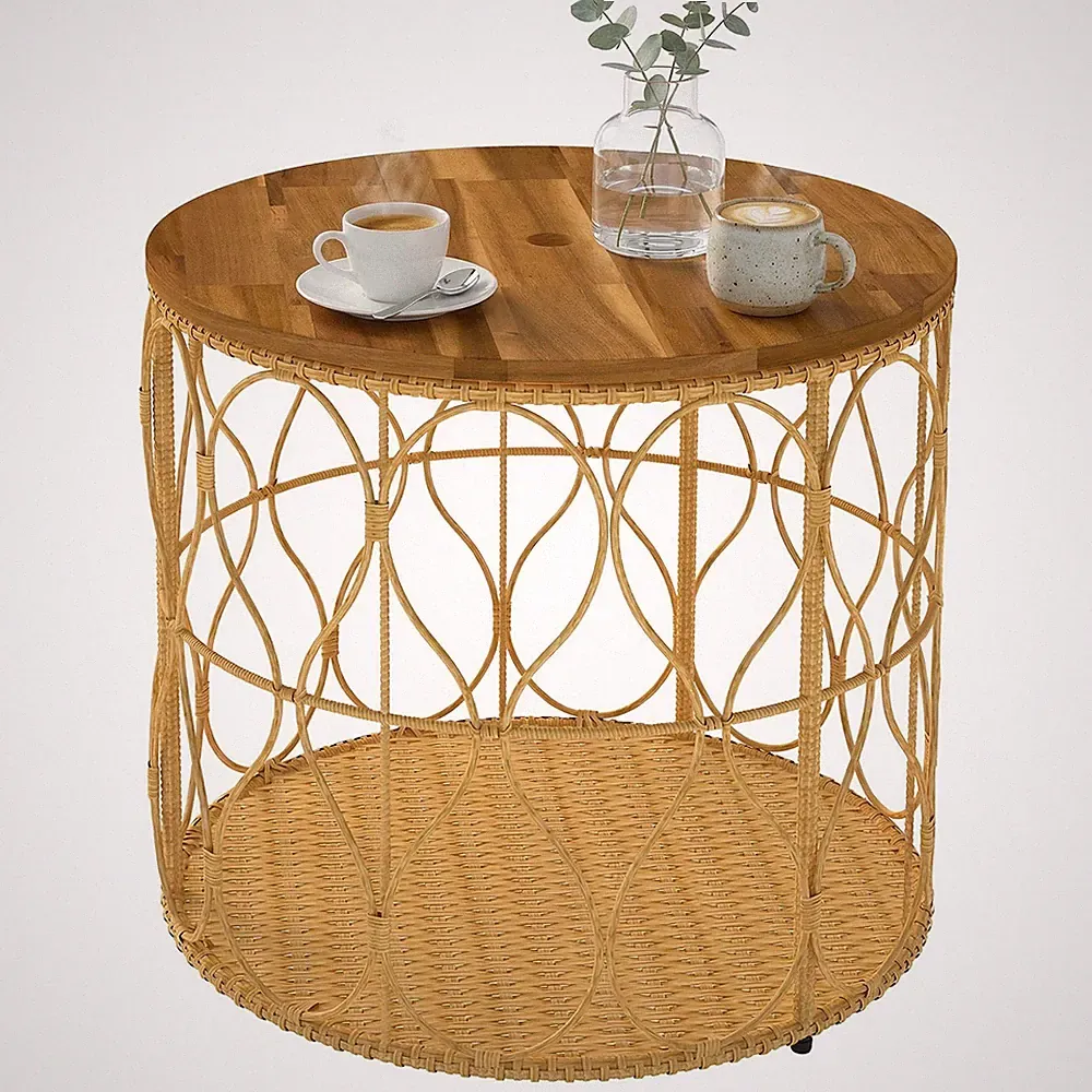 Beistelltisch für Garten Boho Akazienholz Rattan Teak dekorativ robust