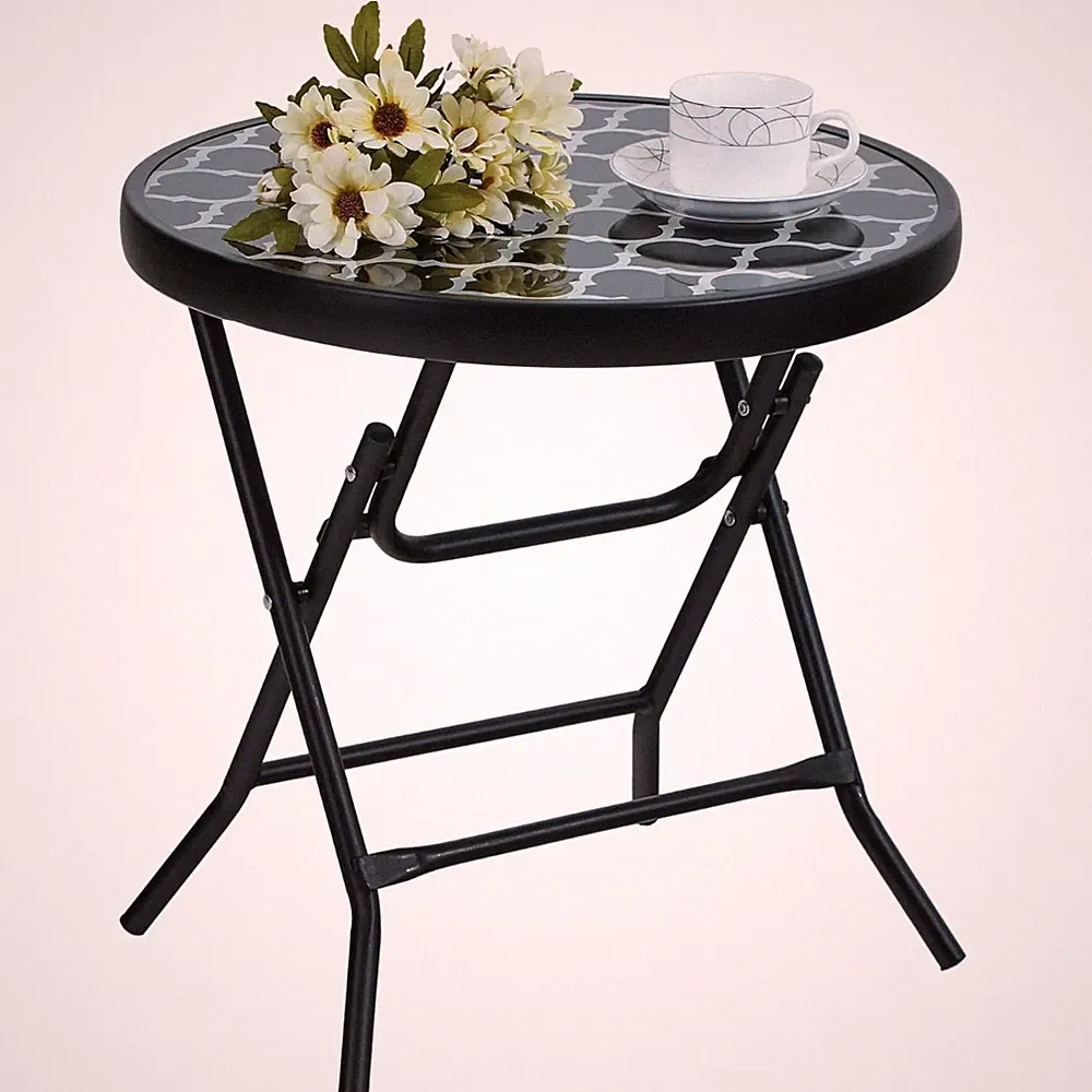 Beistelltisch Garten Balkon Klappbar Glas Metall Couchtisch Tisch outdoor