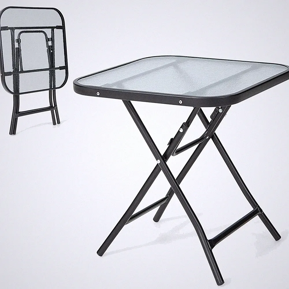 Beistelltisch Gartentisch klappbar Edelstahl Glas outdoor Balkon Terrasse